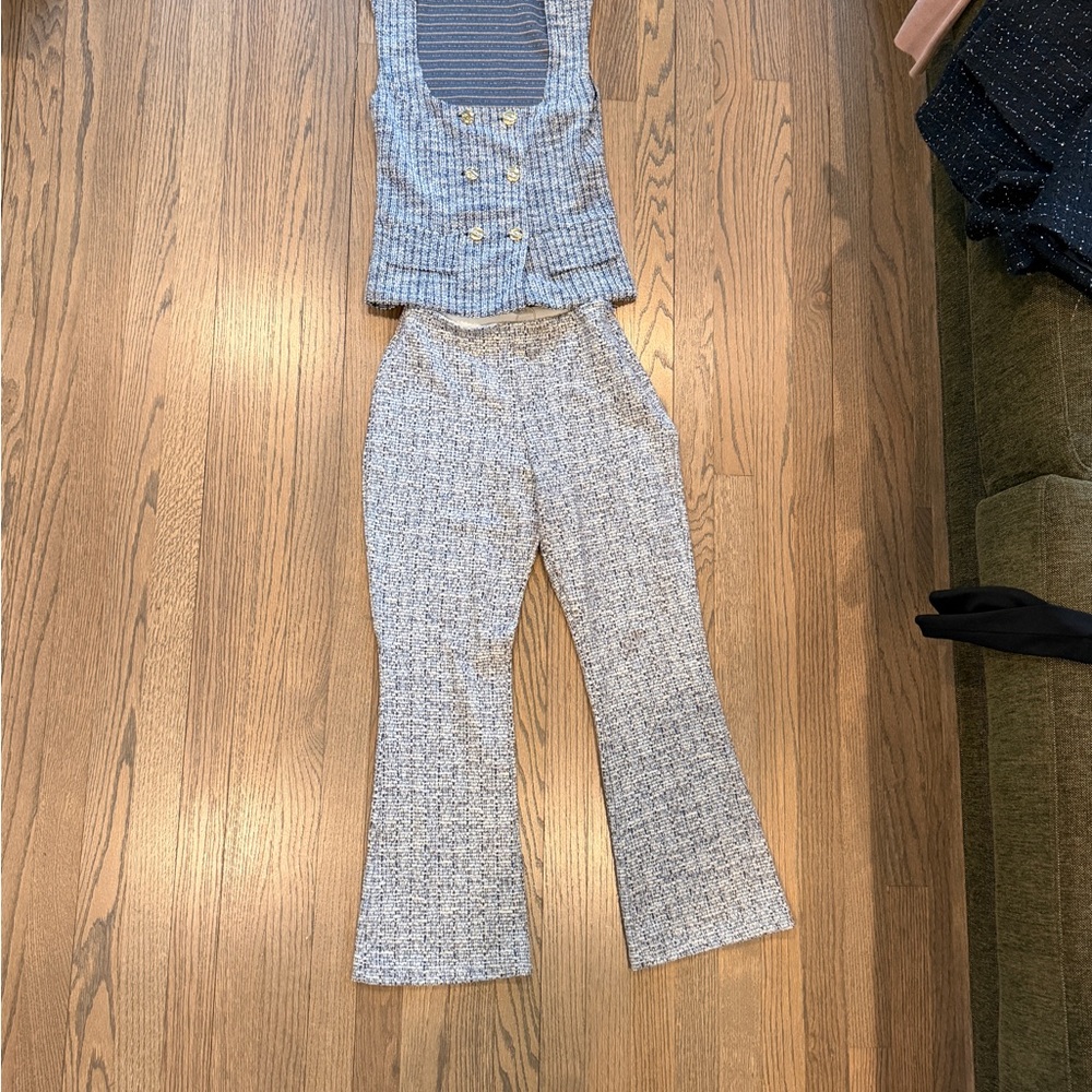 Zara Blue and Gray Women's Flare Pants & Vest Set